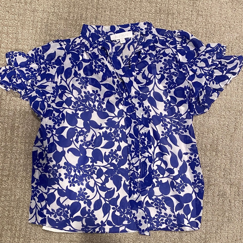 Sugarlips Nicki Blouse - Floral Blue and White